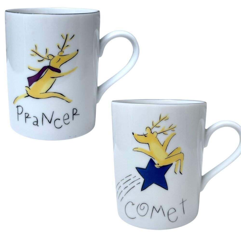POTTERY BARN Reindeer Mugs Comet and Prancer Holiday Christmas